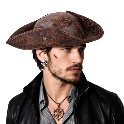 Kuberas Piratenhut Zubehör für Damen Herren Dreisporn Hut Kunstleder Piratenkostüm Hut Halloween Cosplay Kostüm Requisiten für Erwachsene von Kuberas
