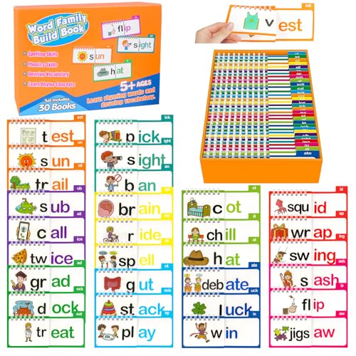 30 Flip-Bücher zum Lesen und Reimen, Wortfamilien-Buch, Sichtwörter, Lernkarten für Kleinkinder und Vorschüler, pädagogische Lesespiele zum Aufbau von Vokabeln und Lesen für Kinder (1 Set 30 Flip-Bücher zum Lesen und Reimen, Wortfamilien-Buch, Sichtwörter, Lernkarten für Kleinkinder und Vorschüler, pädagogische Lesespiele zum Aufbau von Vokabeln und Lesen für Kinder (1 Set von KufaerBeam