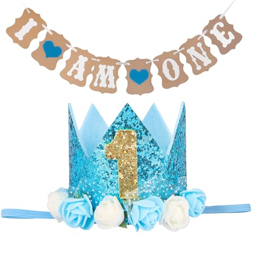 KufaerBeam Kronenhut zum ersten Geburtstag und Geburtstagsflagge für Baby-Jungen, Kronenhut-Dekorationen mit niedlichem Blumenmuster, Stirnband, Geschenk, Foto-Requisite, Partyzubehör für Babys, KufaerBeam Kronenhut zum ersten Geburtstag und Geburtstagsflagge für Baby-Jungen, Kronenhut-Dekorationen mit niedlichem Blumenmuster, Stirnband, Geschenk, Foto-Requisite, Partyzubehör für Babys, von KufaerBeam
