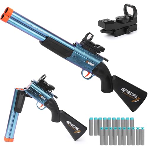 Kufanda Pistole Kinder, Spielzeugpistolen Doppelläufige Eva Schaumstoff Blaster Gun Schrotflinte mit 20 Darts für Kindergeschenke und Erwachsene ab 8 Jahren Mädchen (Blau) von Kufanda