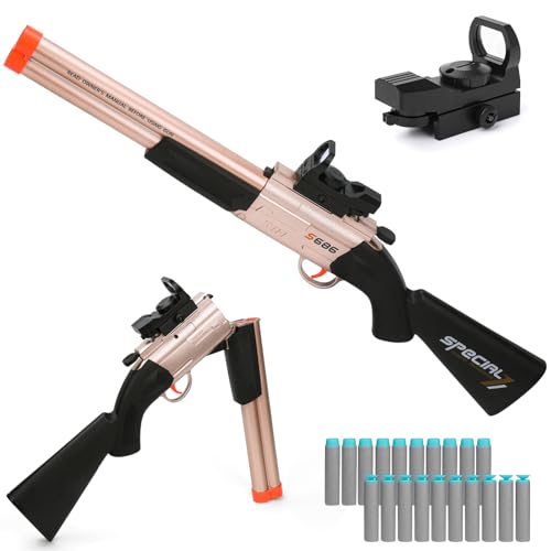 Kufanda Pistole Kinder, Spielzeugpistolen Doppelläufige Eva Schaumstoff Blaster Gun Schrotflinte mit 20 Darts für Kindergeschenke und Erwachsene ab 8 Jahren Mädchen (Roségold) von Kufanda