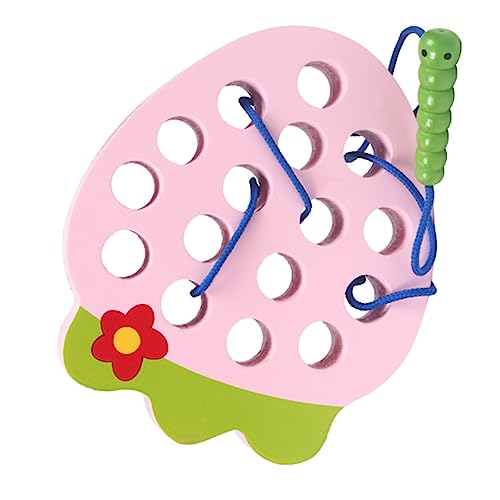 Kufoo Wurm Fressendes Obst-Fädelspielzeug, Fördert die Übung, Hölzernes Schnür-Fädelspielzeug für Im Alter von 1 Bis 2 Jahren (Erdbeere) von Kufoo