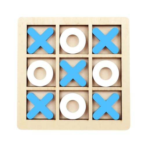 Kufughty Holzbrett Tic- Toe-Spiel XO Tischspiel Spielzeug Klassisches Familien-Kinder-Puzzlespiel Lernspielzeug Blau+ von Kufughty