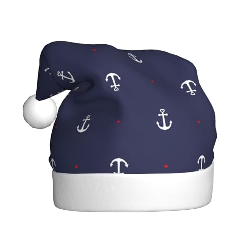 Kuilepa Anchors Weihnachtshut mit blauem Herzmuster, Weihnachtsmannmütze, Weihnachtsmütze für Erwachsene, verdickte Nikolausmützen für Weihnachten, Neujahr, Feiertag von Kuilepa