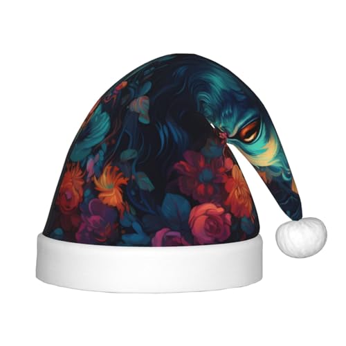 Kuilepa Bunte Weihnachtsmann-Hut mit Blumendruck, Weihnachtsmütze für Kinder, bequeme Unisex-Weihnachtsmützen für Weihnachten, Neujahr, Feiertage, Partyzubehör von Kuilepa