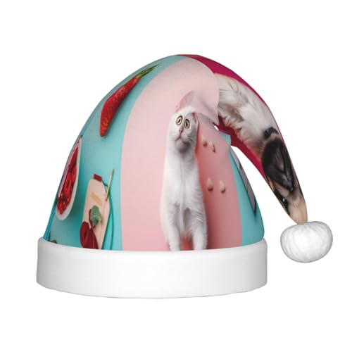 Kuilepa Bunte Weihnachtsmütze mit Collage-Druck, Weihnachtsmütze für Kinder, Unisex, bequeme Weihnachtsmützen für Weihnachten, Neujahr, Partyzubehör von Kuilepa