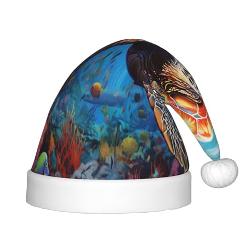 Kuilepa Bunte Weihnachtsmütze mit Unterwasserschildkröten-Druck, Weihnachtsmütze für Kinder, Unisex, bequeme Weihnachtsmützen für Weihnachten, Neujahr, Zubehör für von Kuilepa