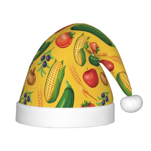 Kuilepa Bunter Weihnachtsmannhut mit Gemüseaufdruck, Weihnachtsmütze für Kinder, bequeme Unisex-Hüte für Weihnachten, Neujahr, Feiertage, Partyzubehör von Kuilepa