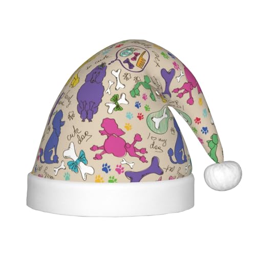 Kuilepa Bunter Weihnachtsmütze mit Pudelmuster für Kinder, Weihnachtsmütze, Unisex, für Weihnachten, Neujahr, Partyzubehör von Kuilepa