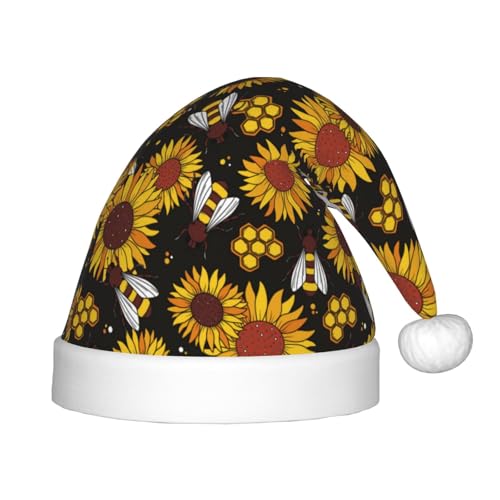 Kuilepa Bww Weihnachtsmütze mit Sonnenblumen-Druck, Weihnachtsmütze für Kinder, bequeme Unisex-Weihnachtsmützen für Weihnachten, Neujahr, festliche Partyzubehör von Kuilepa