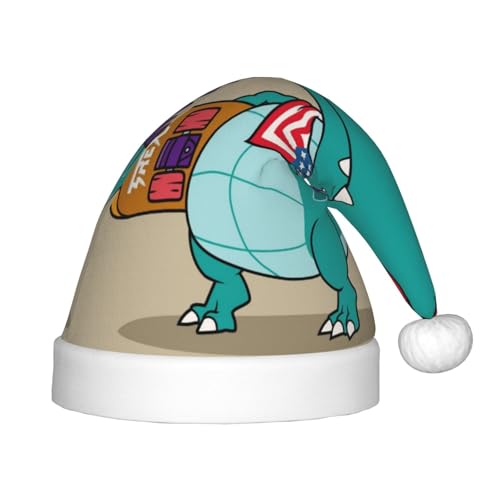 Kuilepa Cool Dino Weihnachtsmütze mit Skateboard-Druck, Weihnachtsmütze für Kinder, bequeme Unisex-Weihnachtsmützen für Weihnachten, Neujahr, Feiertage, Partyzubehör von Kuilepa