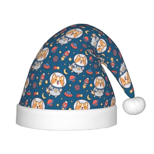 Kuilepa Corgi Astronaut Weihnachtsmütze für Kinder, Weihnachtsmütze, bequeme Unisex-Weihnachtsmützen für Weihnachten, Neujahr, Feiertage, Partyzubehör von Kuilepa
