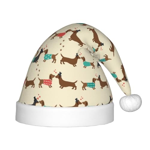 Kuilepa Dachshund Weihnachtsmütze mit Hunde-Druck, Weihnachtsmütze für Kinder, Unisex, bequeme Weihnachtsmützen für Weihnachten, Neujahr, Partyzubehör von Kuilepa