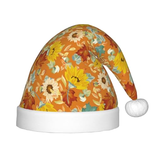 Kuilepa Daisy Maple Weihnachtsmannhut mit Gänseblümchen-Druck, Weihnachtsmütze für Kinder, bequeme Unisex-Weihnachtsmützen für Weihnachten, Neujahr, Feiertage, Partyzubehör von Kuilepa