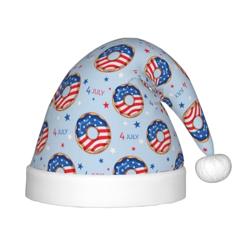 Kuilepa Donut With The Usa Fag Print, Weihnachtsmütze für Kinder, bequeme Unisex-Weihnachtsmützen für Weihnachten, Neujahr, Feiertage, Partyzubehör von Kuilepa