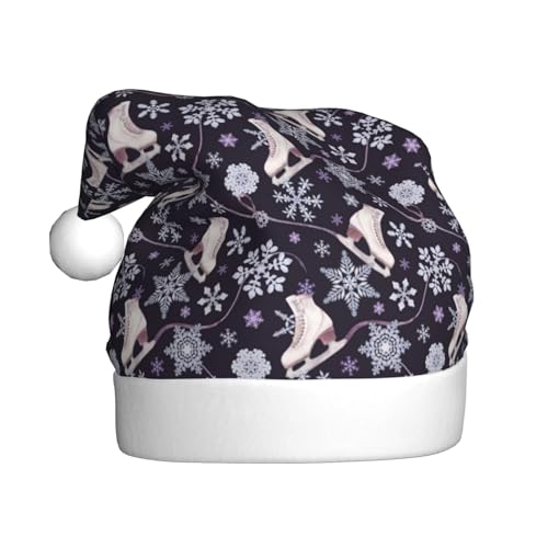 Kuilepa Elegante Weihnachtsmütze mit Schlittschuhlaufdruck, Weihnachtsmannmütze, Weihnachtsmütze für Erwachsene, verdickte Weihnachtsmannmützen für Weihnachten, Neujahr, Urlaub, Partyzubehör von Kuilepa