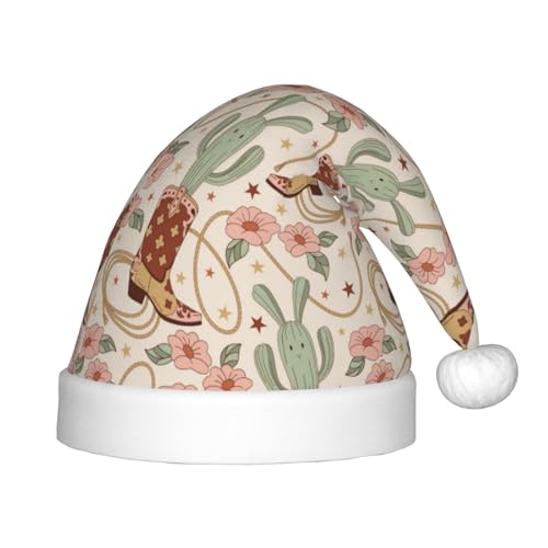 Kuilepa Florale Cowboystiefel mit Weihnachtsmann-Druck, Weihnachtsmütze für Kinder, bequeme Unisex-Weihnachtsmützen für Weihnachten, Neujahr, festliche Partyzubehör von Kuilepa