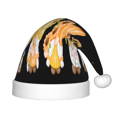 Kuilepa Hello Spring Weihnachtsmannhut mit Sonnenblumen-Zwergen-Druck, Weihnachtsmütze für Kinder, bequeme Unisex-Weihnachtsmützen für Weihnachten, Neujahr, Partyzubehör von Kuilepa