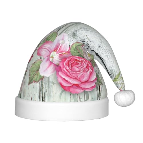 Kuilepa Klassischer Holzhut mit Blumendruck, Weihnachtsmann-Hut für Kinder, bequeme Unisex-Weihnachtsmützen für Weihnachten, Neujahr, Partyzubehör von Kuilepa