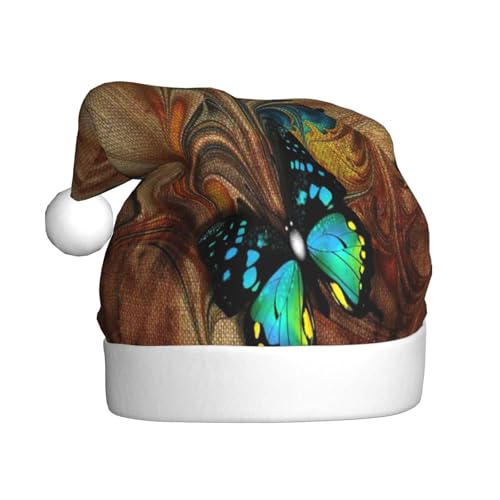 Kuilepa Klassischer Weihnachtshut mit grünem Schmetterlingsdruck, Weihnachtsmann-Hut für Erwachsene, verdickte Weihnachtsmannmützen für Weihnachten, Neujahr von Kuilepa