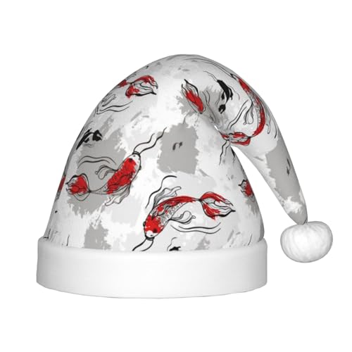 Kuilepa Koi Weihnachtsmütze mit Fischdruck, Weihnachtsmütze für Kinder, Unisex, bequeme Weihnachtsmützen für Weihnachten, Neujahr, Feiertage, Partyzubehör von Kuilepa