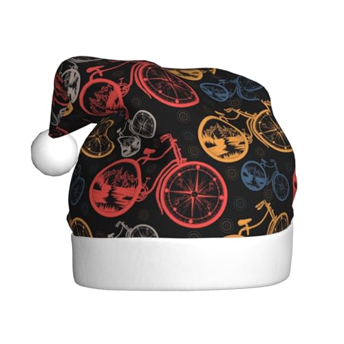 Kuilepa Kompass und Berge auf Fahrradrädern, Weihnachtsmütze, Weihnachtsmannhut, Weihnachtsmütze für Erwachsene, verdickte Weihnachtsmannmützen für Weihnachten, Neujahr, Zubehör von Kuilepa