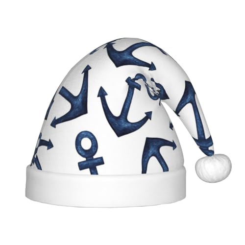 Kuilepa Marineblauer Weihnachtsmannhut mit Ankermuster, Weihnachtsmütze für Kinder, bequeme Unisex-Weihnachtsmützen für Weihnachten, Neujahr, Partyzubehör von Kuilepa