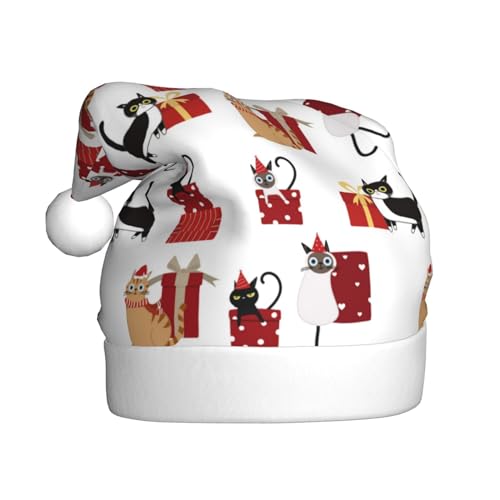 Kuilepa Niedliche Katze und Weihnachtsgeschenk, bedruckt, Weihnachtsmütze, Weihnachtsmannmütze, Weihnachtsmütze für Erwachsene, verdickte Weihnachtsmannmützen für Weihnachten, Neujahr, Urlaub von Kuilepa