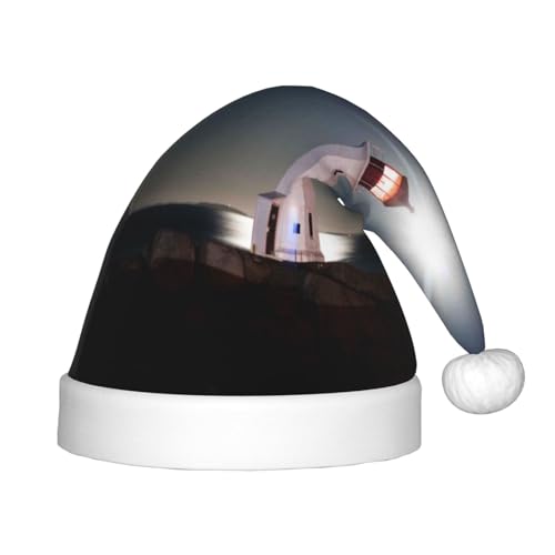Kuilepa Peggy's Cove Weihnachtsmannhut mit Leuchtturm-Druck, Weihnachtsmütze für Kinder, bequeme Unisex-Weihnachtsmützen für Weihnachten, Neujahr, Feiertage, Zubehör für von Kuilepa