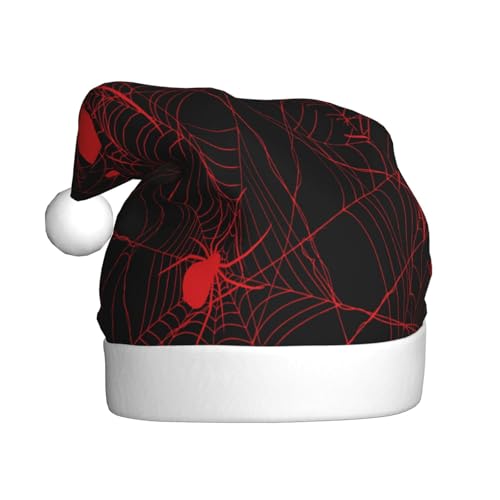 Kuilepa Red Spider On The Web Print Weihnachtsmütze, Nikolaushut, Weihnachtsmütze für Erwachsene, verdickte Weihnachtsmützen für Weihnachten, Neujahr, Partyzubehör von Kuilepa