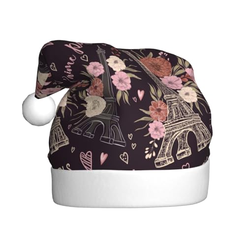 Kuilepa Romantische Weihnachtsmütze mit Paris-Druck, Weihnachtsmannmütze, Weihnachtsmütze für Erwachsene, verdickte Weihnachtsmannmützen für Weihnachten, Neujahr, Urlaub, Partyzubehör von Kuilepa