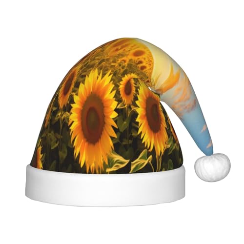 Kuilepa Schöner Weihnachtsmannhut mit goldenem Sonnenblumenmuster, Weihnachtsmütze für Kinder, bequeme Unisex-Weihnachtsmützen für Weihnachten, Neujahr, Partyzubehör von Kuilepa