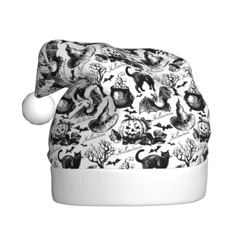 Kuilepa Schwarz-weiße Weihnachtsmütze mit Halloween-Druck, Weihnachtsmannmütze, Weihnachtsmütze für Erwachsene, verdickte Weihnachtsmannmützen für Weihnachten, Neujahr, Urlaub, Partyzubehör Kuilepa Schwarz-weiße Weihnachtsmütze mit Halloween-Druck, Weihnachtsmannmütze, Weihnachtsmütze für Erwachsene, verdickte Weihnachtsmannmützen für Weihnachten, Neujahr, Urlaub, Partyzubehör von Kuilepa