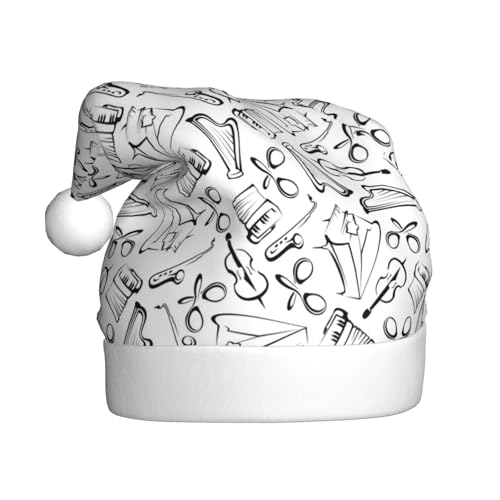 Kuilepa Schwarz-weiße Weihnachtsmütze mit Musikdruck, Weihnachtsmannmütze, Weihnachtsmütze für Erwachsene, verdickte Weihnachtsmannmützen für Weihnachten, Neujahr, Urlaub, Partyzubehör von Kuilepa