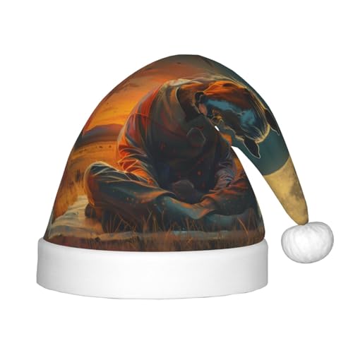 Kuilepa Sunset Prairie Weihnachtsmannhut mit meditierendem Pferdedruck, Weihnachtsmütze für Kinder, bequeme Unisex-Weihnachtsmützen für Weihnachten, Neujahr, Partyzubehör von Kuilepa