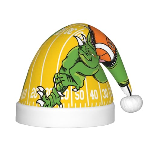 Kuilepa T-Rex Weihnachtsmütze mit Fußball-Druck, Weihnachtsmütze für Kinder, bequeme Unisex-Weihnachtsmützen für Weihnachten, Neujahr, Partyzubehör von Kuilepa