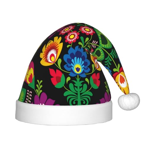 Kuilepa Traditionelle Weihnachtsmütze mit Blumendruck, Weihnachtsmütze für Kinder, Unisex, bequem für Weihnachten, Neujahr, festliche Partyzubehör von Kuilepa