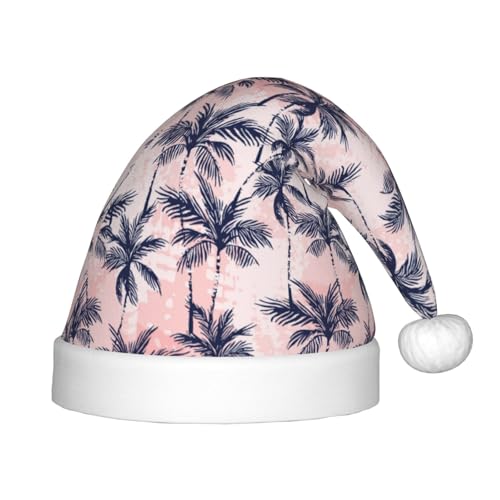 Kuilepa Tropics Weihnachtsmannhut mit Palmenmuster, Weihnachtsmütze für Kinder, bequeme Unisex-Weihnachtsmützen für Weihnachten, Neujahr, Partyzubehör von Kuilepa
