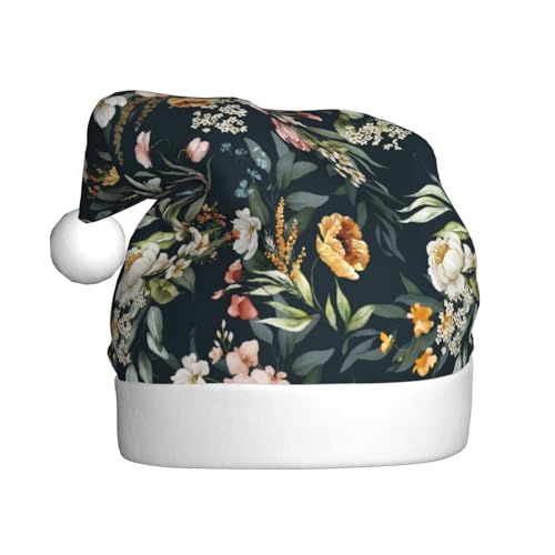 Kuilepa Weihnachtshut mit Aquarell-Blumenmuster, Weihnachtsmann-Hut für Erwachsene, verdickte Weihnachtsmannmützen für Weihnachten, Neujahr, Partyzubehör von Kuilepa