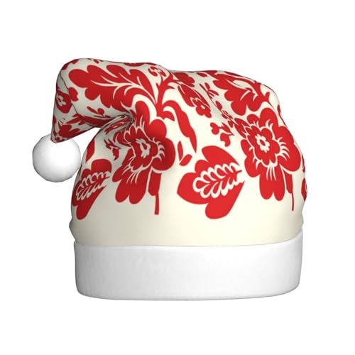 Kuilepa Weihnachtshut mit Blumendruck, rot und beige, Weihnachtsmannhut, Weihnachtsmütze für Erwachsene, verdickte Weihnachtsmannmützen für Weihnachten, Neujahr von Kuilepa