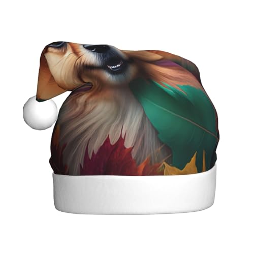 Kuilepa Weihnachtshut mit Chihuahua-Druck, buntes Blatt, Weihnachtsmann-Hut, Weihnachtsmütze für Erwachsene, verdickte Weihnachtsmannmützen für Weihnachten, Neujahr, Zubehör Kuilepa Weihnachtshut mit Chihuahua-Druck, buntes Blatt, Weihnachtsmann-Hut, Weihnachtsmütze für Erwachsene, verdickte Weihnachtsmannmützen für Weihnachten, Neujahr, Zubehör von Kuilepa