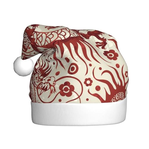 Kuilepa Weihnachtshut mit Drachenmuster, Weihnachtsmannhut, Weihnachtsmütze für Erwachsene, verdickte Nikolausmützen für Weihnachten, Neujahr, Urlaub von Kuilepa