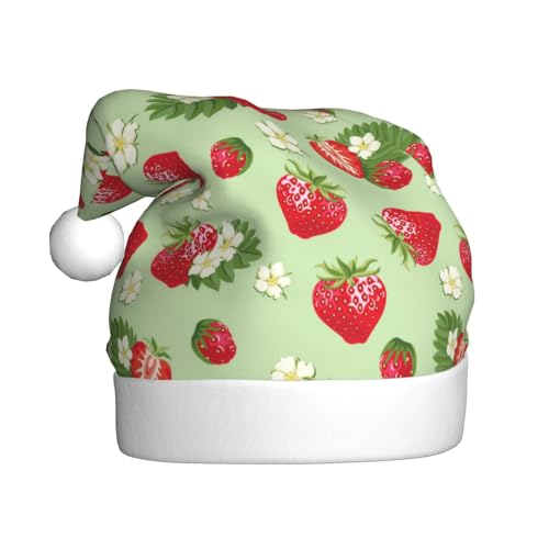 Kuilepa Weihnachtshut mit Erdbeer-Druck, Weihnachtsmann-Hut, Weihnachtsmütze für Erwachsene, verdickte Weihnachtsmannmützen für Weihnachten, Neujahr, Partyzubehör von Kuilepa