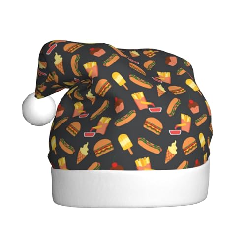 Kuilepa Weihnachtshut mit Fast-Food-Druck, Weihnachtsmannmütze, Weihnachtsmütze für Erwachsene, verdickte Weihnachtsmannmützen für Weihnachten, Neujahr, Partyzubehör von Kuilepa