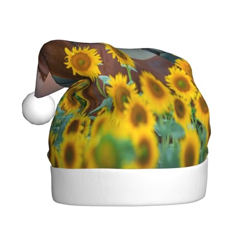 Kuilepa Weihnachtshut mit Pferde-Sonnenblumenmuster, Weihnachtsmannhut, Weihnachtsmütze für Erwachsene, verdickte Weihnachtsmannmützen für Weihnachten, Neujahr von Kuilepa