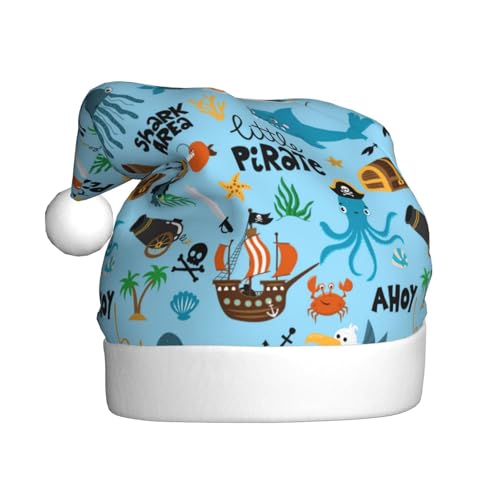 Kuilepa Weihnachtshut mit Piraten-Druck, Weihnachtsmann-Hut für Erwachsene, verdickte Weihnachtsmannmützen für Weihnachten, Neujahr, Partyzubehör von Kuilepa