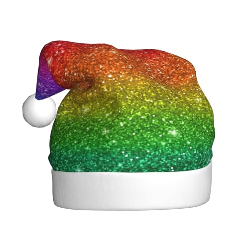 Kuilepa Weihnachtshut mit Regenbogen-Glitzerdruck, Weihnachtsmannhut, Weihnachtsmütze für Erwachsene, verdickte Weihnachtsmannmützen für Weihnachten, Neujahr von Kuilepa