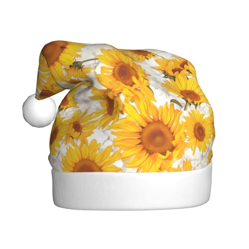Kuilepa Weihnachtshut mit Sonnenblumenmuster, Weihnachtsmann-Hut für Erwachsene, dicke Weihnachtsmannmützen für Weihnachten, Neujahr, Partyzubehör von Kuilepa