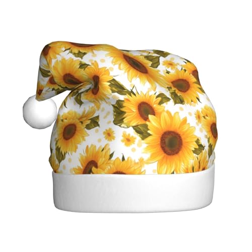 Kuilepa Weihnachtshut mit Sonnenblumenmuster, Weihnachtsmannhut, Weihnachtsmütze für Erwachsene, verdickte Weihnachtsmannmützen für Weihnachten, Neujahr, Partyzubehör von Kuilepa