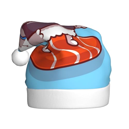 Kuilepa Weihnachtshut mit Sushi-Lachsmuster, Weihnachtsmannmütze, Weihnachtsmütze für Erwachsene, verdickte Weihnachtsmannmützen für Weihnachten, Neujahr von Kuilepa